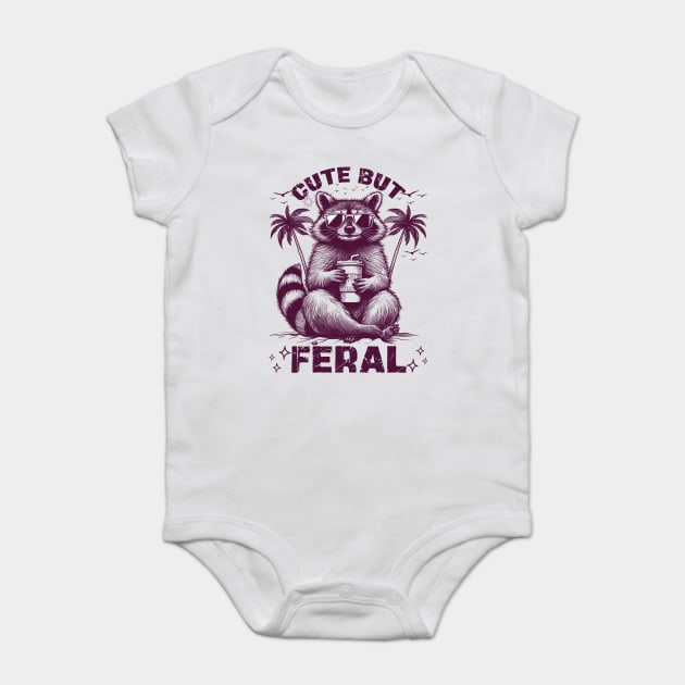 Cute But Feral Vintage Raccoon Baby Bodysuit by JessArty